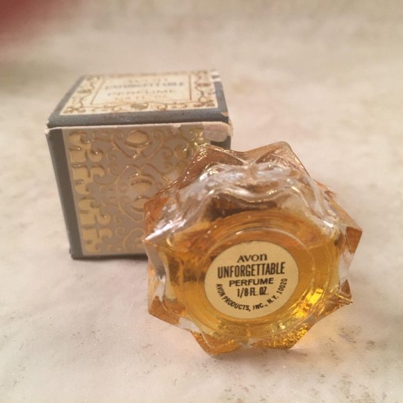 Avon UNFORGETTABLE 1/8 oz Perfume Faceted TINY Petite Bottle in Box Full New Old - Picture 4 of 7